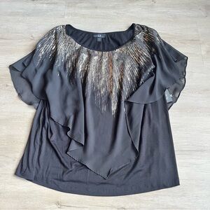 AGB Womens Black Hold Flowy Blouse Holiday Festive SZ 1X NWT